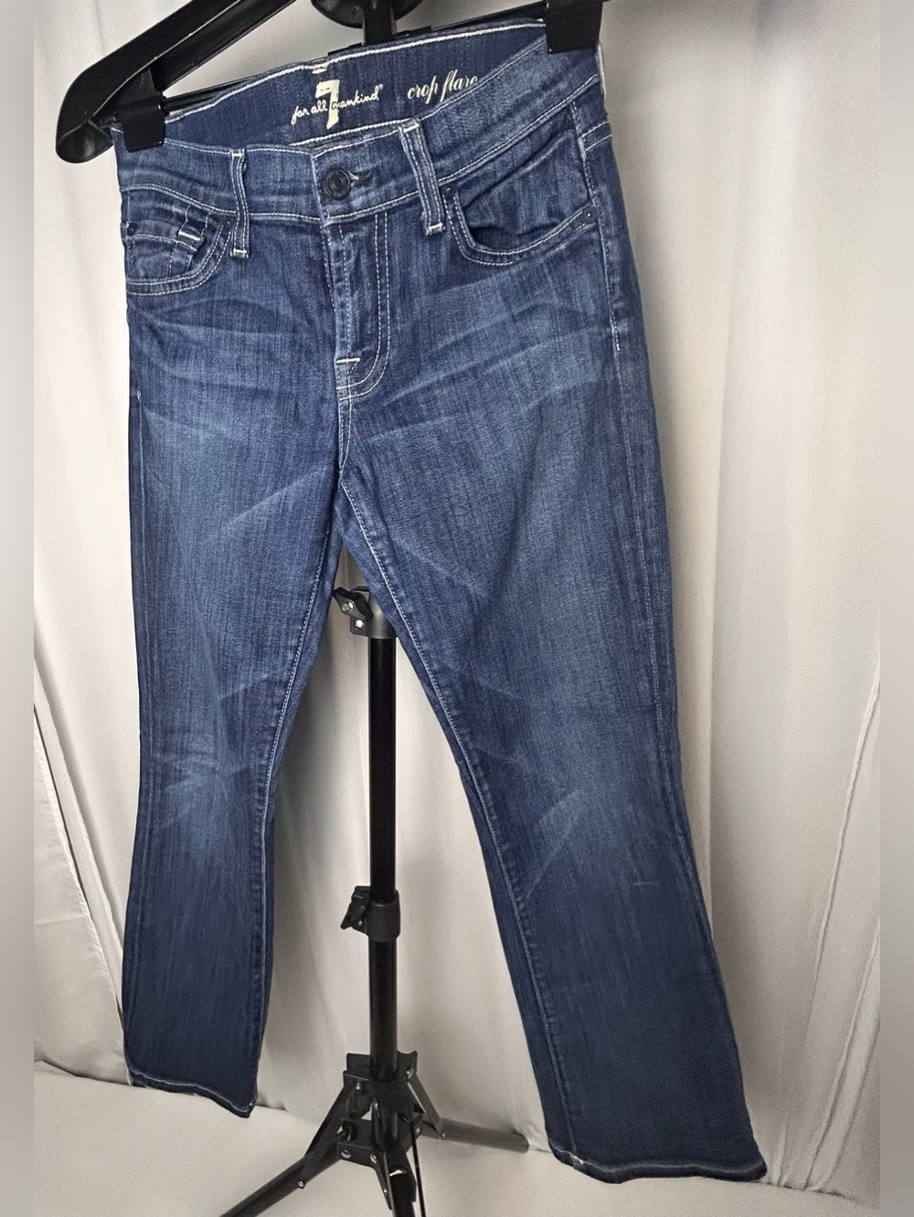 7 For All Mankind Indigo Cropped Flare Jeans